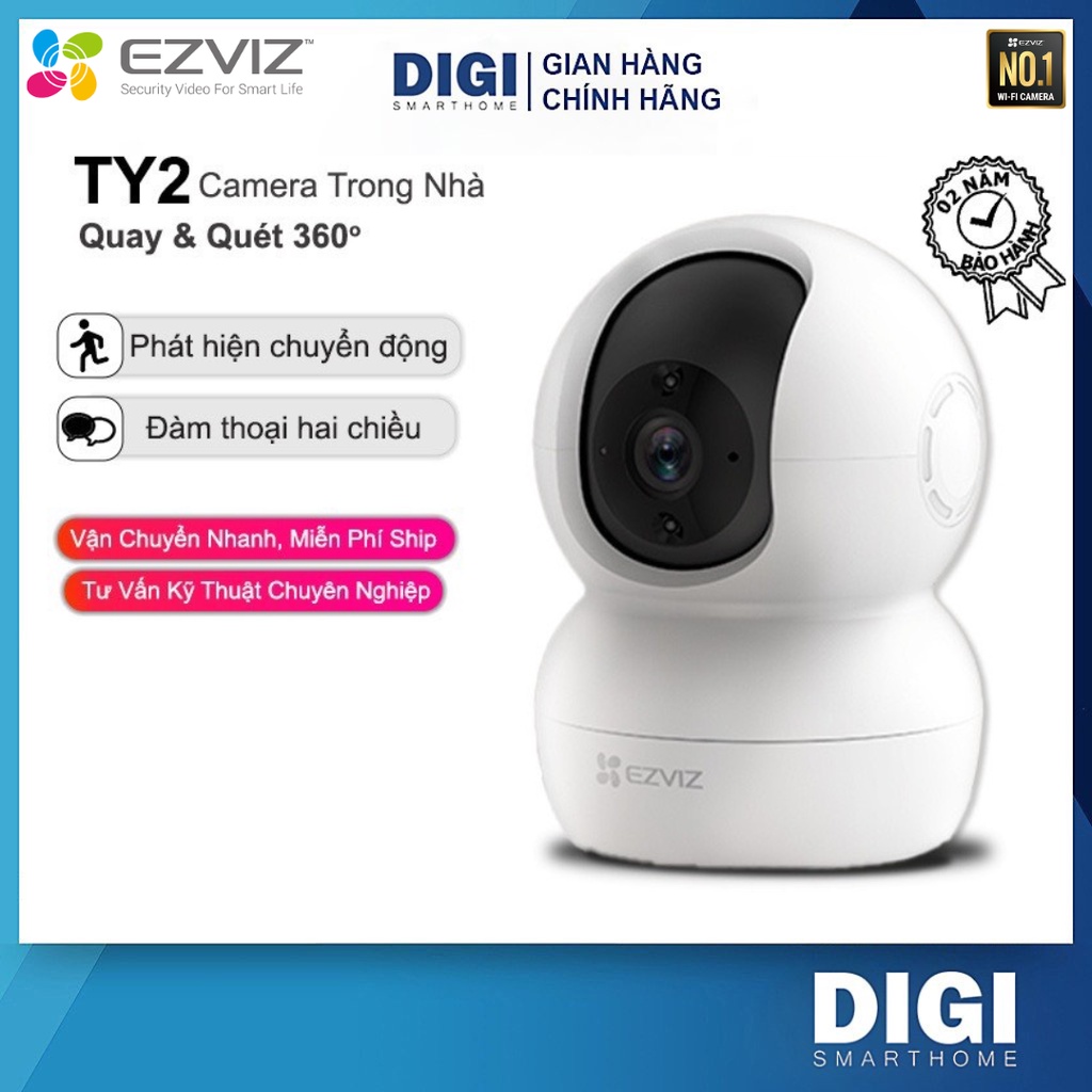 Camera WiFi EZVIZ TY2 2MP, Full 1080P - Xoay 360 độ - Đàm thoại 2 chiều
