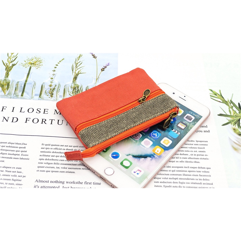 Ví Vải Canvas Mini Đựng Tiền/Thẻ/Tiền Xu Màu Trơn Đơn Giản