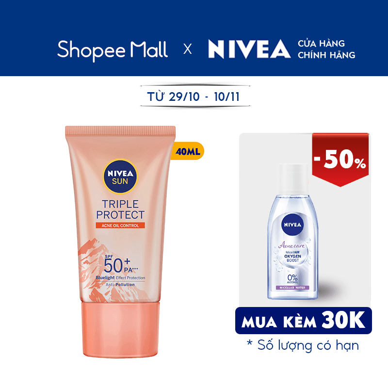 Kem Chống Nắng Dưỡng Da Kiểm Soát Nhờn Mụn NIVEA SUN Triple Protect Acne Oil Control SPF50+ PA+++ 40ML - 85545