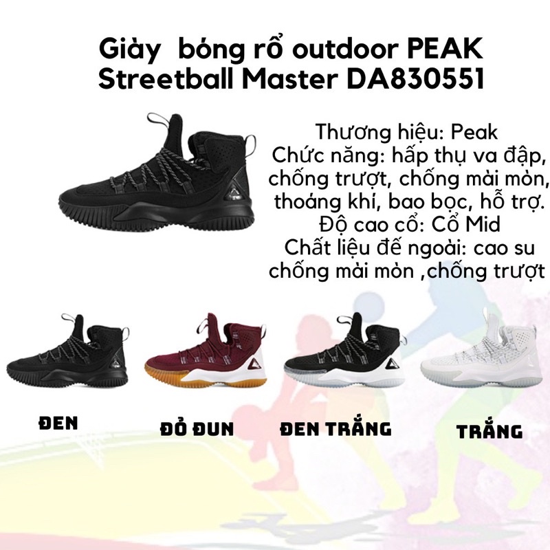 Giày bóng rổ Outdoor  PEAK Streetball Master DA830551 Đen Trắng