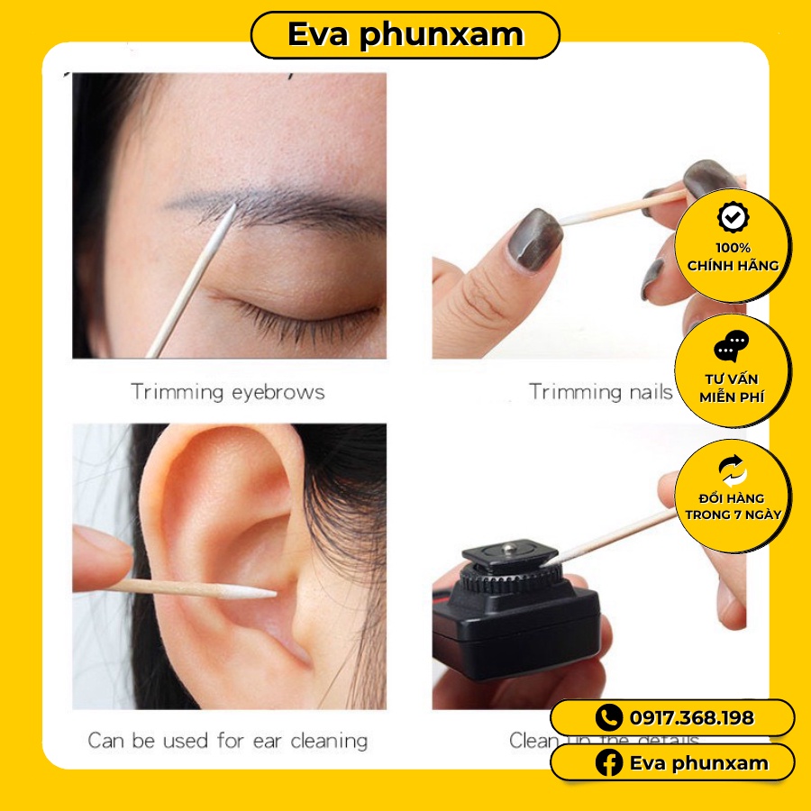 Tăm bông tre, đầu nhọn dùng trong phun xăm, nối mi