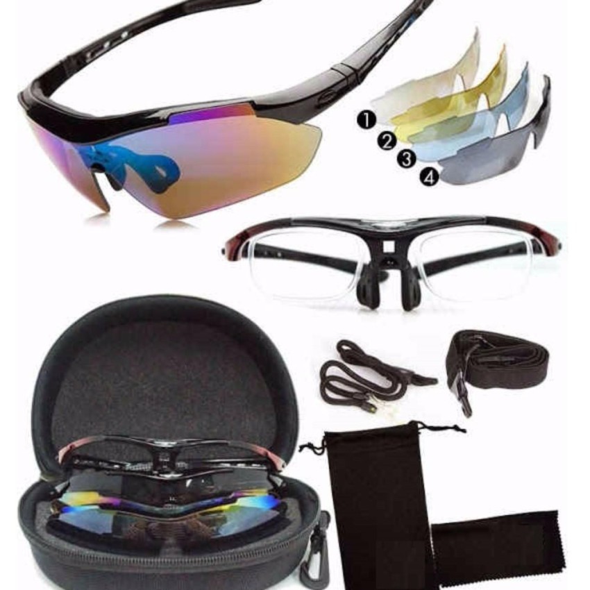 Bộ 5 mắt kính Oakley 5 Mắt - Kính Thể Thao Xe Đạp - Mắt Kính Chống Tia UV Tốt, Độ Bền Cao