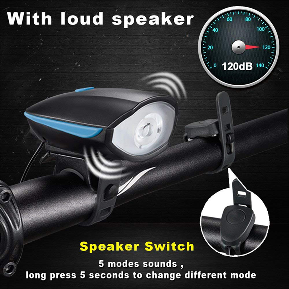 Đèn LED chiếu sáng phía trước xe đạp kèm còi 250 Lumens sạc USB tiện dụng