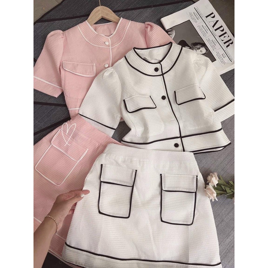Set váy áo croptop + chân váy hình chữ A siêu xinh_Hoaianhboutique