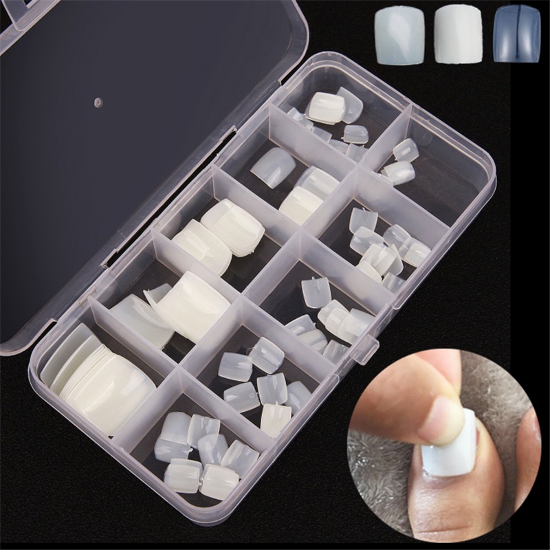 Bộ 100 Móng Chân Giả / 10 Kích Cỡ Bằng Acrylic Trong Suốt Trang Trí Móng Chân