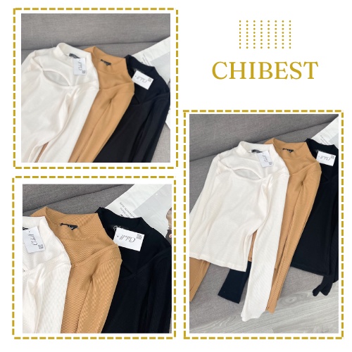 Áo thun gân khoét ngực gân tay dài cổ cao CHIBEST LAB97