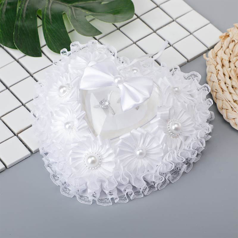 Flgo Hộp Đựng Nhẫn Cưới Viền Ren Hoa Hồng Trắng Hình Trái Tim