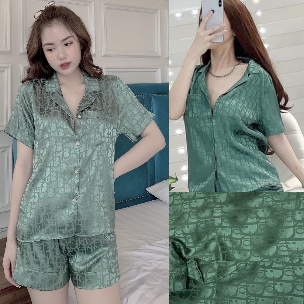 SQ019 Set đồ bộ lụa gấm satin pijama cộc tay quần đùi ngắn mặc nhà sang chảnh Bộ ngủ nữ các màu pizama hot hit