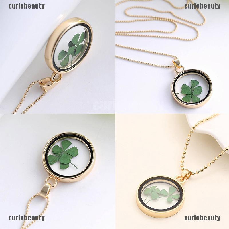 Mặt Dây Chuyền Cỏ 4 Lá Khô Tự Nhiên Thời Trang