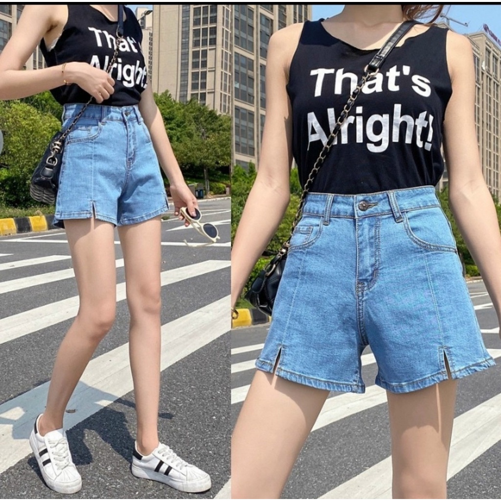 Quần short xẻ đùi chất vải Jeans co giãn hàng y hình + Clip chính chủ