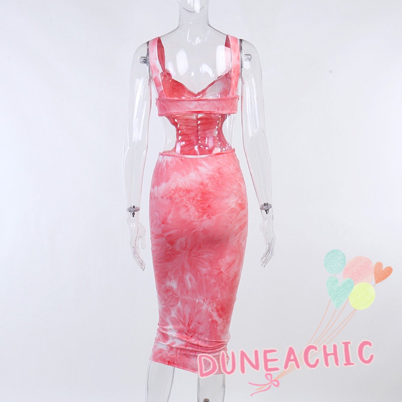DUNEA Đầm Yếm Hở Lưng Nhuộm Màu Gợi Cảm Cho Nữ