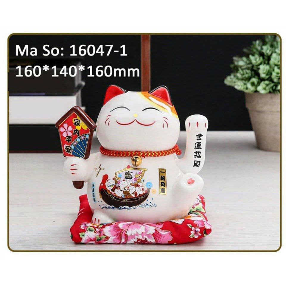 [Big Sale] Mèo Thần Tài Sứ , Mèo May Mắn Maneki Neko vẫy tay cao 16cm