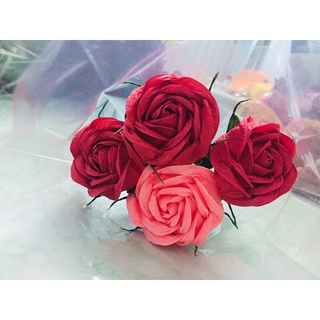 Hoa hồng giấy nhún ý có cành và lá | 4 bông | ms.rosa