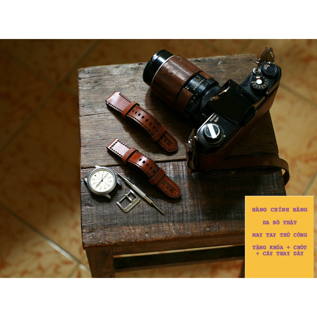 Dây Đồng Hồ Da Thật RAM Leather 1980 Da Bò Thật Màu Nâu Sáng Bền Đẹp