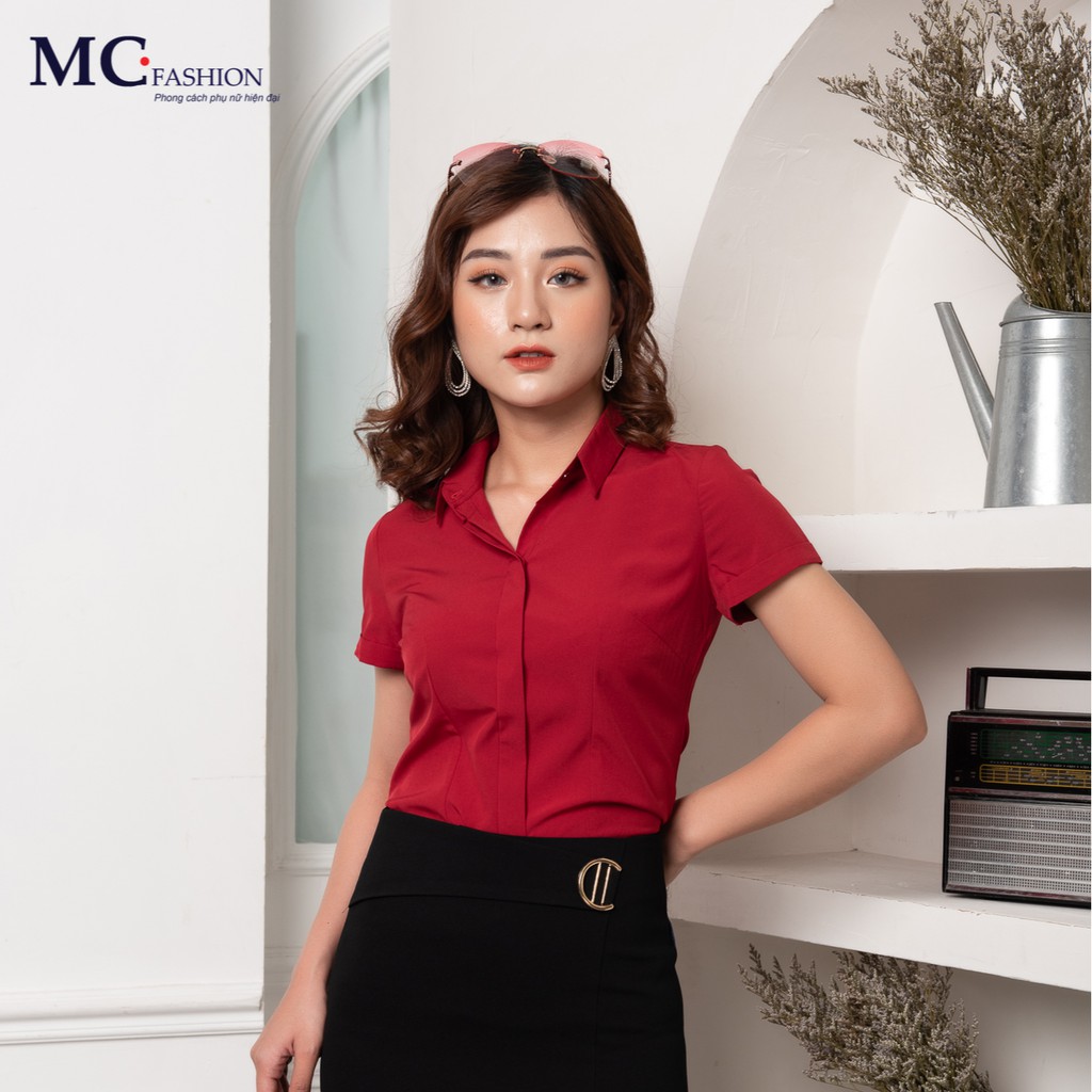 Áo sơ mi cộc tay công sở - MC Fashion A0198 màu đỏ đô