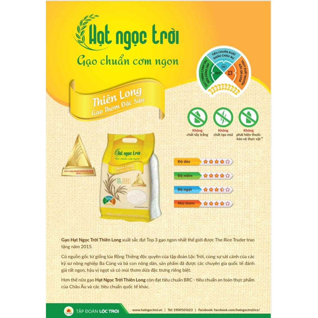 Gạo xốp, mềm Thiên Long của Tập đoàn Hạt Ngọc Trời 5kg