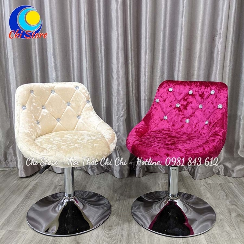 Ghế Ngồi Trang Điểm, Ghế Makeup Xoay 360 Độ Và Tuỳ Chỉnh Độ Cao 30-50cm Bọc Nỉ Nhung Đính Đá Sang Chảnh