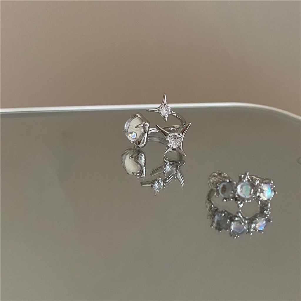 Nhẫn Hở Đính Đá Opal Kim Cương Ngôi Sao Ngọt Ngào Và Mát Mẻ Dạng Hở Dễ Điều Chỉnh