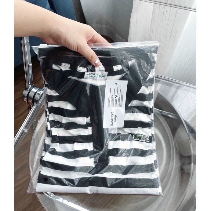 Đầm polo nữ kẻ sọc trắng đen ngang tay ngắn dáng ôm freesize Pumi