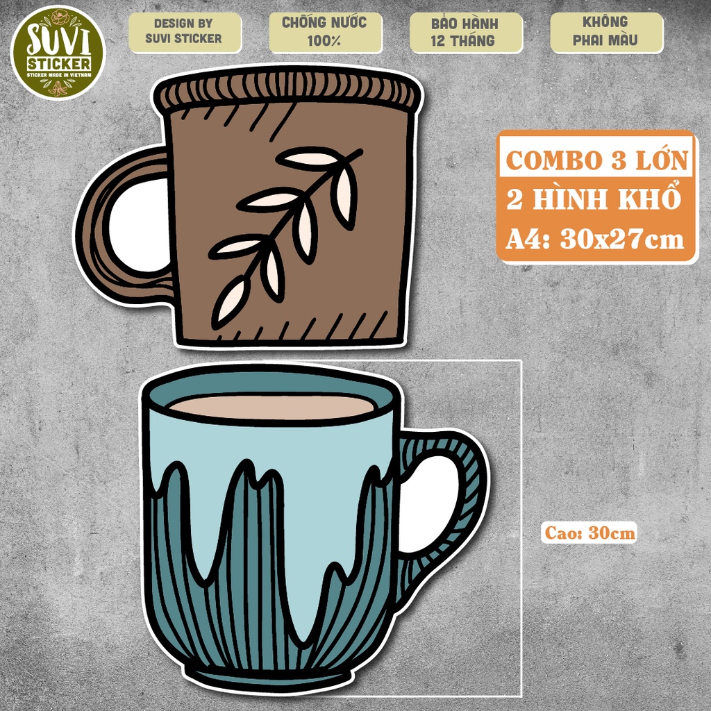 Decal Cup Decor khổ lớn trang trí tường, dán kính, trang trí quán cà phê khổ A4, A5 chống nước. MSP: KL06