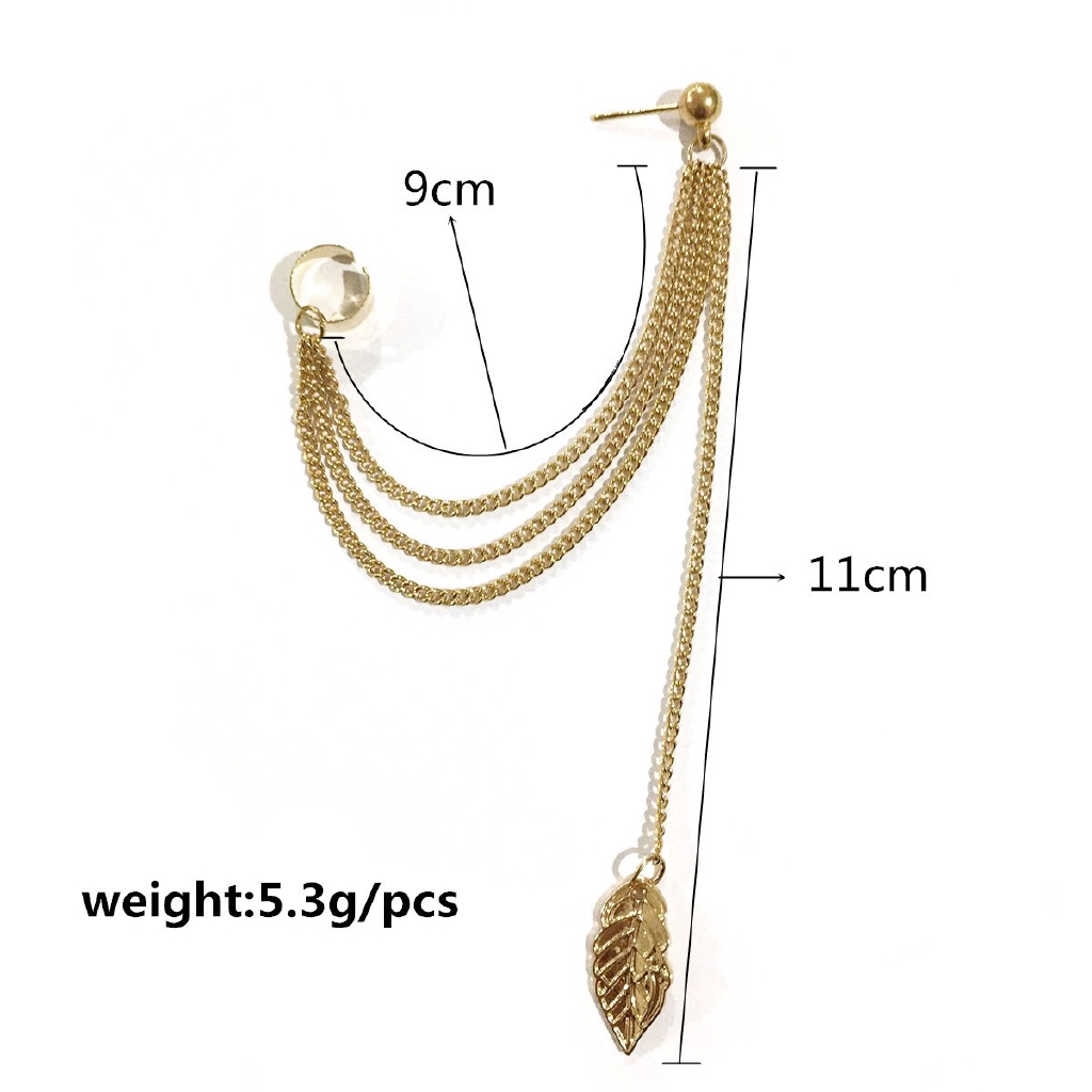 Bông tai Clip Clip mà không xuyên chuỗi lá bông tai Fringe hình học lá hợp kim