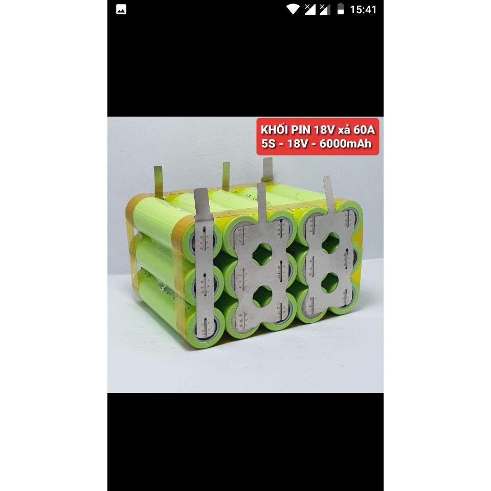 KHỐI PIN 18V/21V LOẠI 15 CELL DUNG LƯỢNG 6000MAH DÙNG CELL LISHEN XANH LÁ