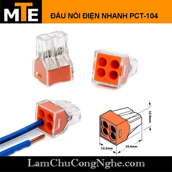 Đầu nối dây điện nhanh - Combo 5 cút nối PCT-102 , PCT-104