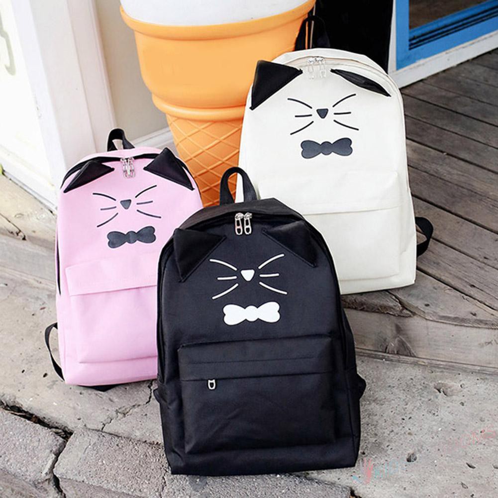 【Big Sale】Women PU Leather Lovely Cartoon Cat Printed Causal Backpack Shoulder Bag