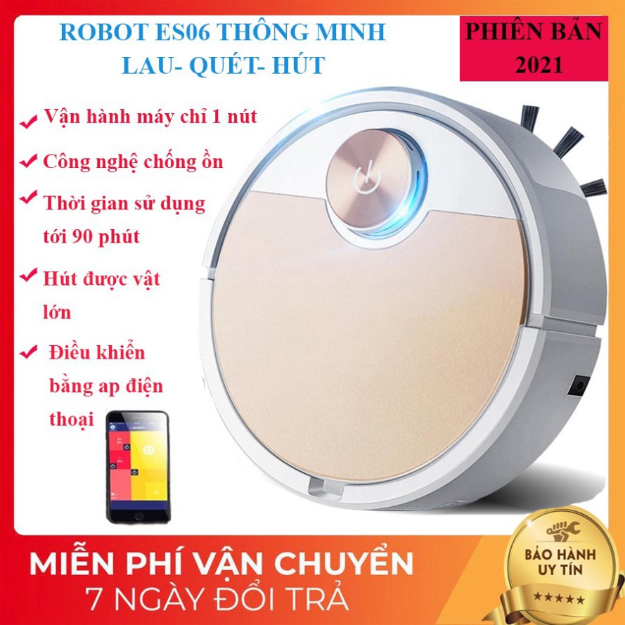 Robot Hút Bụi, Robot Hút Bụi Thông Minh ES 06 - Công Suất Lớn, Điều Khiển Qua App. Bảo Hành 12 Tháng Toàn quốc !