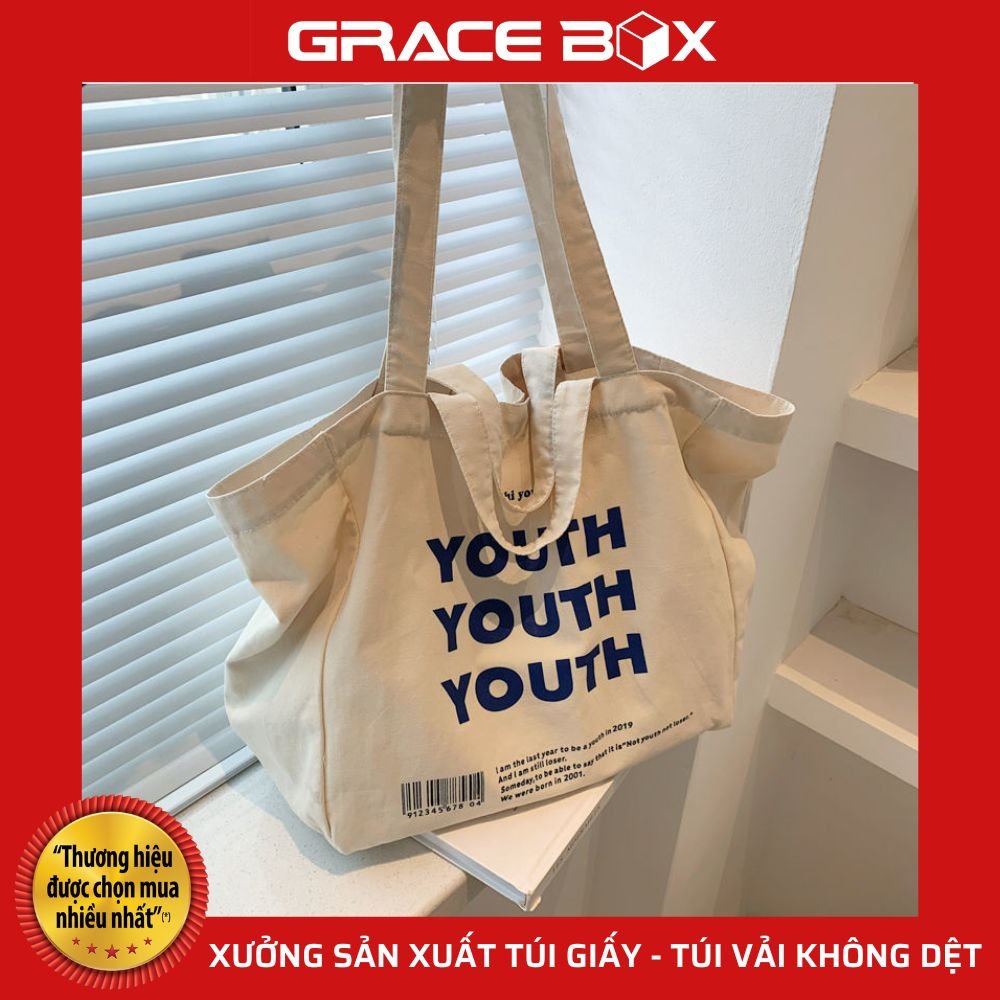 Túi Vải Canvas Bộ Sưu Tập &quot;Your Life&quot; Siêu Thị Bao Bì Grace Box