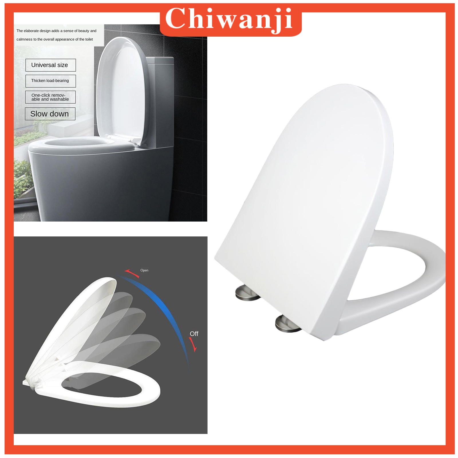 [CHIWANJI] Bathroom Soft Slow Close White Toilet Seat Stainless Hinges Never Loose