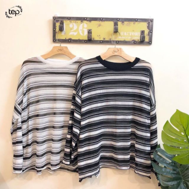 Áo len thụng phối kẻ form rộng [ Ảnh thật | BigBuy360 - bigbuy360.vn