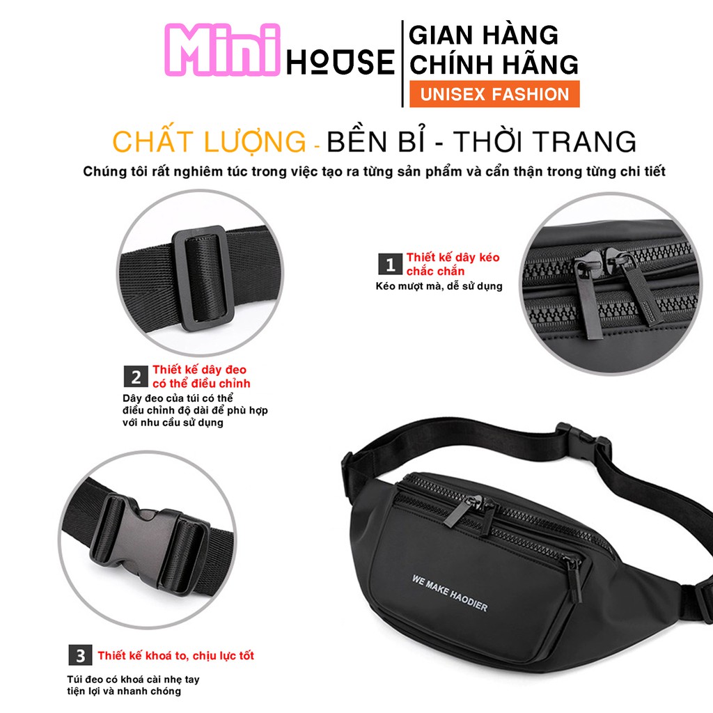 Túi bao tử nam Haodier đeo chéo ZAMAC vải dù trơn chống thấm nước ZT9 | BigBuy360 - bigbuy360.vn