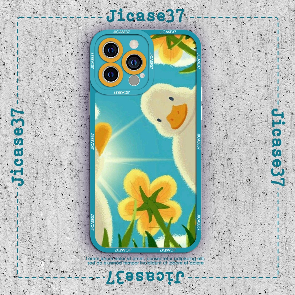 Ốp lưng iphone cạnh vuông Jicase Vịt và hoa cute basic 6plus/6s/6splus/7/7plus/8/8plus/x/xs/11/12/pro/max/plus/promax