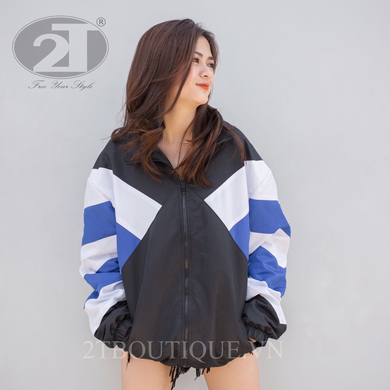 Áo khoác dù tay phối màu kẻ sọc thời trang unisex