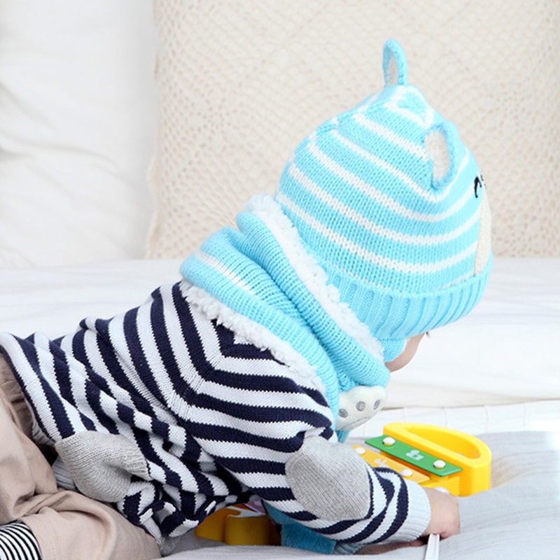 Set 2 Mũ beanie Kèm Khăn Choàng Cổ Hình Gấu Dễ Thương Cho Bé