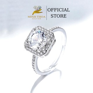 Nhẫn bạc nữ đẹp, nhẫn nữ đá vuông đơn giản bạc 925 trang sức Minh Thoa Silver