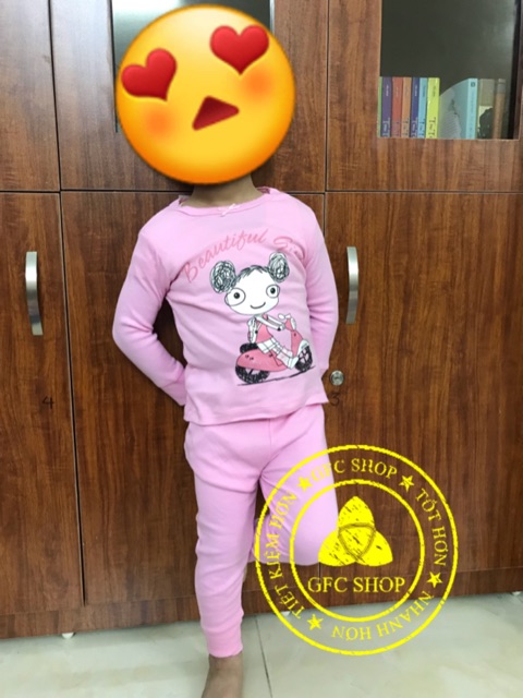 Bộ bozip/borip dài tay vnxk bé gái hông nhạt 8-21 kg