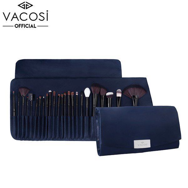 [Công Ty, Tem Phụ] Bộ Cọ Chuyên Nghiệp Vacosi Master Face Brush 24 Cây Bóp Da Xanh - BC26