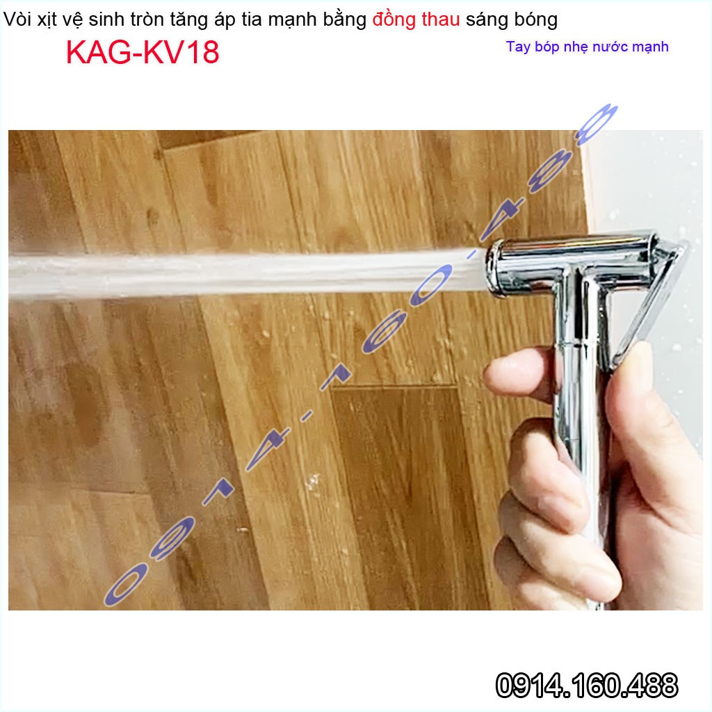 Vòi xịt vệ sinh KAG-KV18 thân tròn bằng đồng, vòi rửa bồn cầu inox bóng gương tia nước mạnh chịu áp lực mạnh chung cư