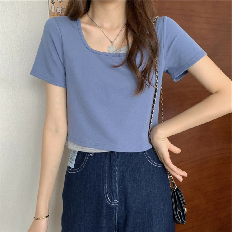 Áo thun croptop nữ SUXI tay ngắn màu trơn thời trang