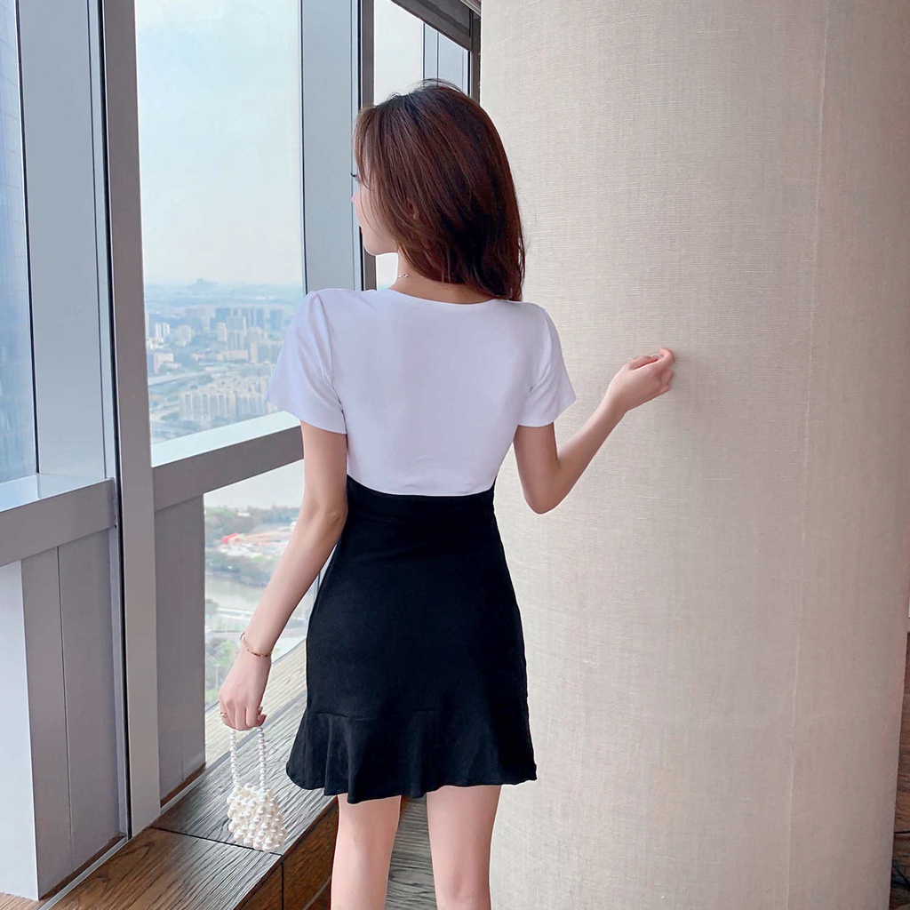 Hàng Có Sẵn! Đầm ôm Ngắn Mỏng Cổ Chữ V Gợi Cảm Hàn Quốc Mới