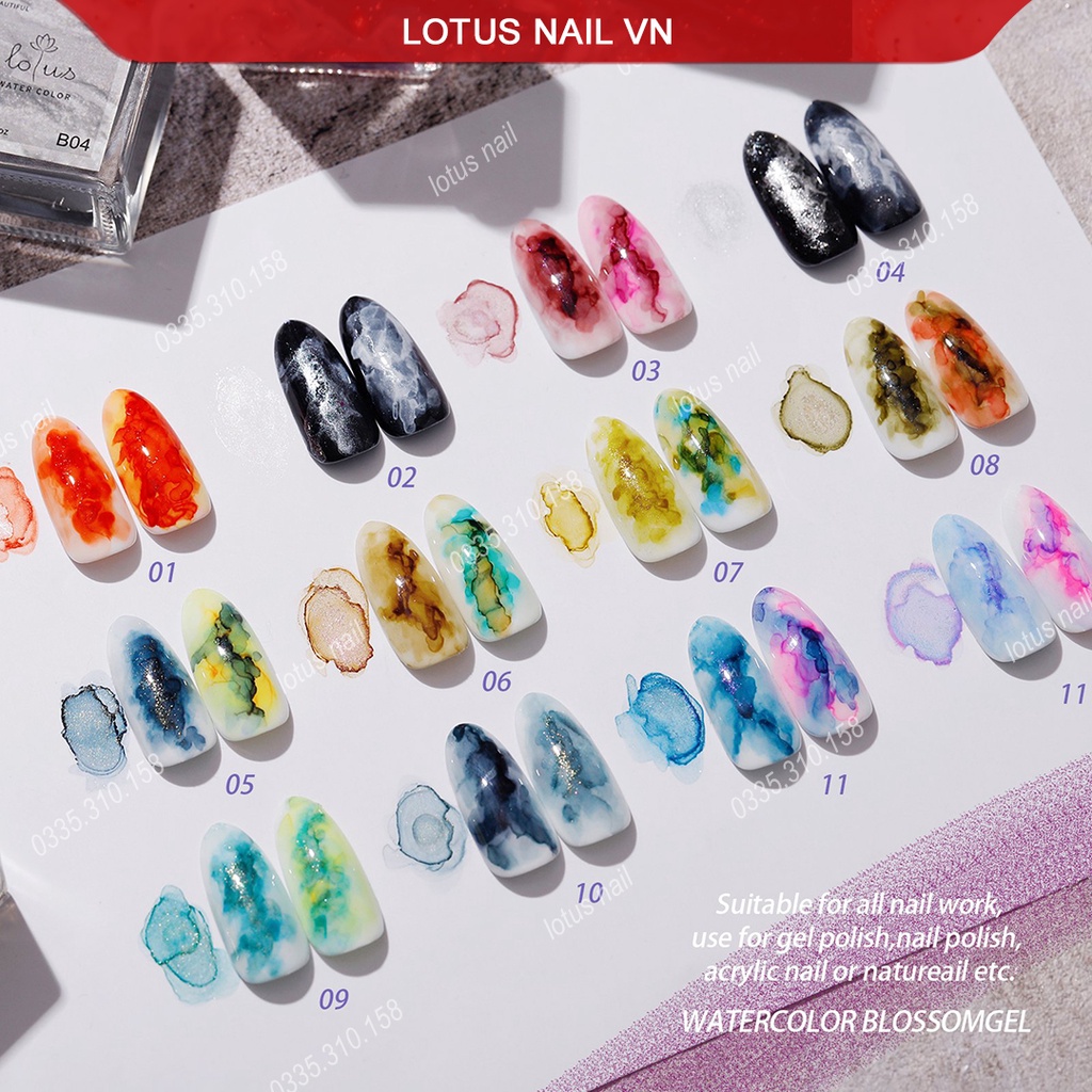 Set cồn loang nhũ Lotus 12 màu