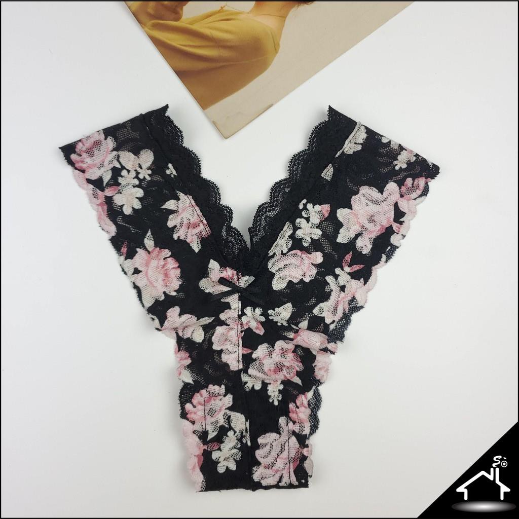 Bộ đồ lót sexy by Nhà Sò ren đen in hoa quần Y/Beo/Dây NS022 | BigBuy360 - bigbuy360.vn