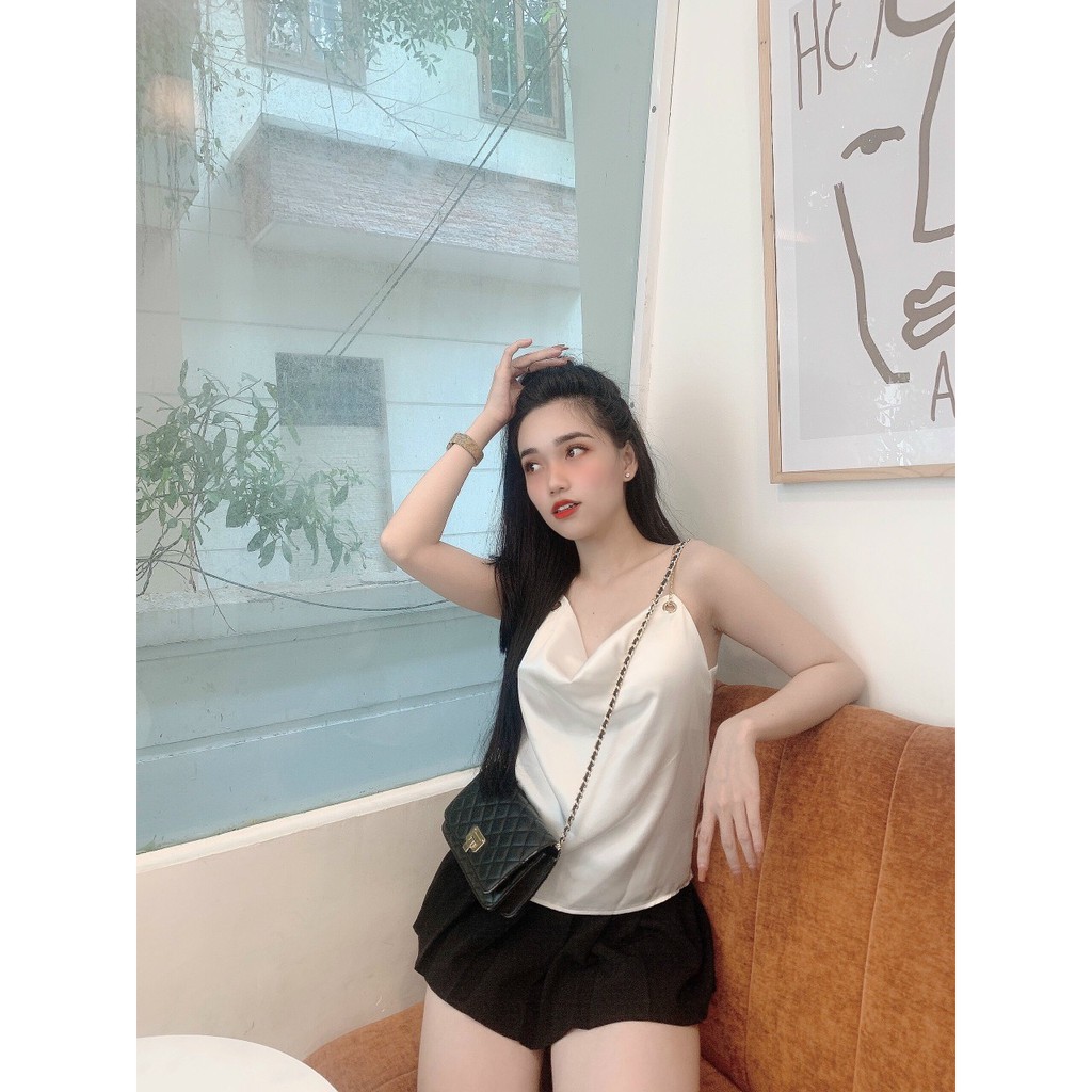 Áo Hai Dây Xích Phi Lụa Cổ Đổ Xinh BG17621