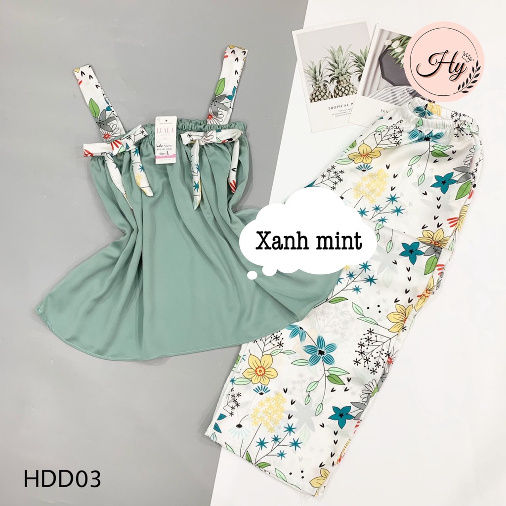 BỘ LỤA HAI DÂY QUẦN DÀI nơ vai mềm mát