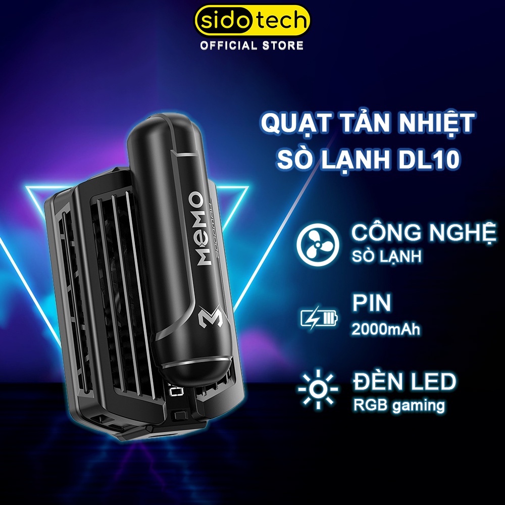 Quạt tản nhiệt điện thoại sò lạnh SIDOTECH MEMO DL10 không dây có pin 2000mAh LED RGB gaming chơi game MOBA FPS