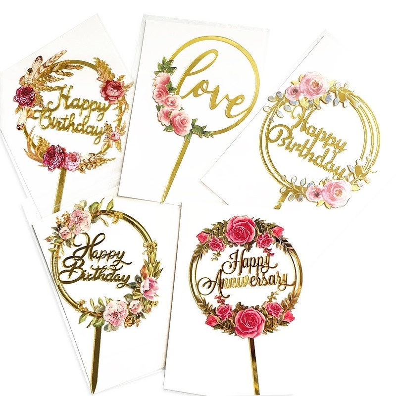 Topper Cắm Trang Trí Bánh Kem Chữ Happy Birthday, Dùng Cho Tiệc Cưới
