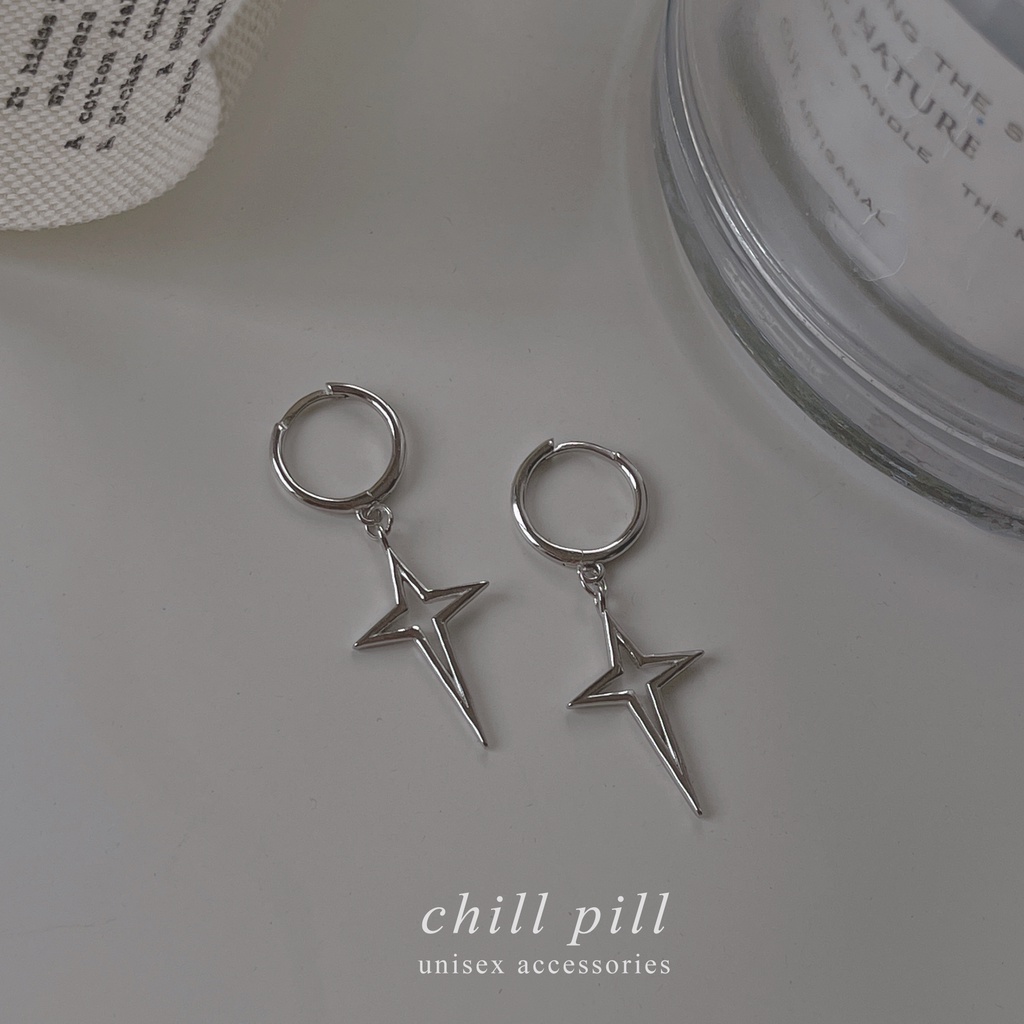Khuyên Tai Tròn Hình Ngôi Sao Unisex Gre Earing Màu Bạc Đẹp Cá Tính Chất - Khuyên Tai Thời Trang SAZ Titan