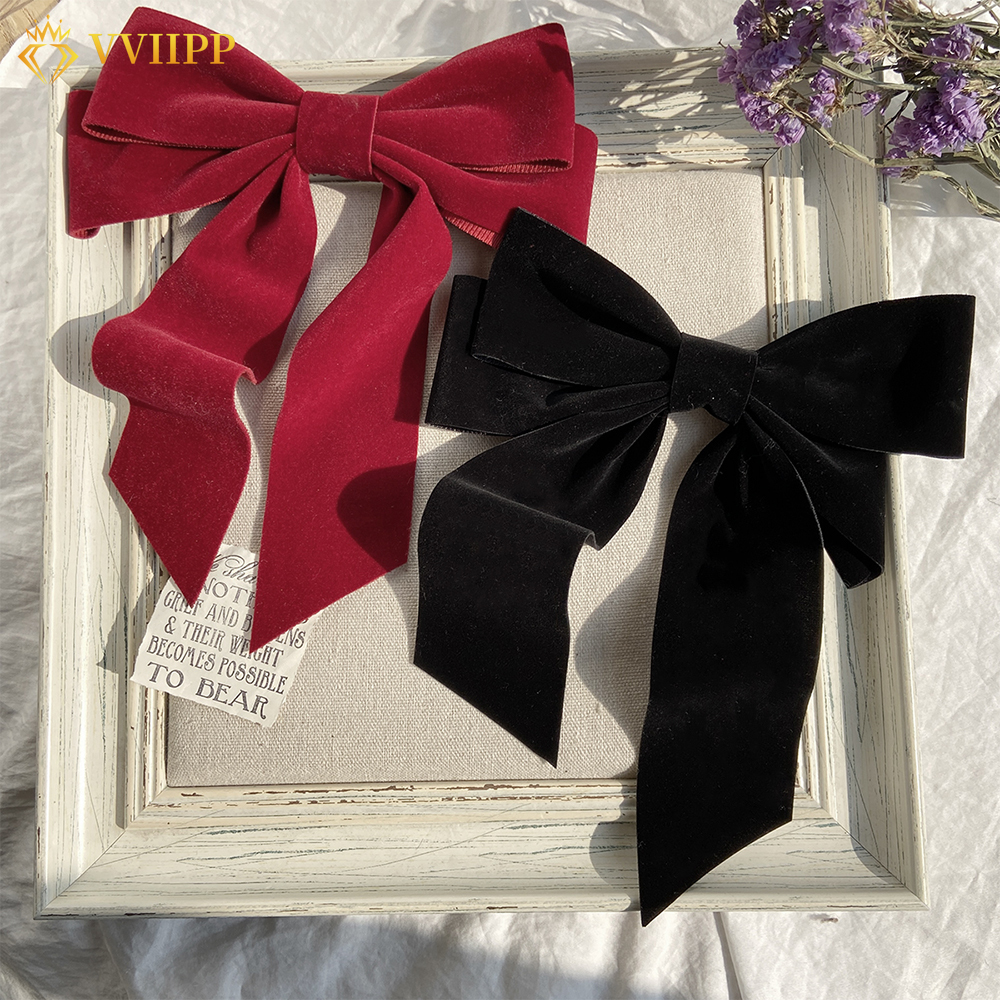 Kẹp Tóc Hình Nơ Vải Nhung Màu Trơn Xinh Xắn Cho Nữ